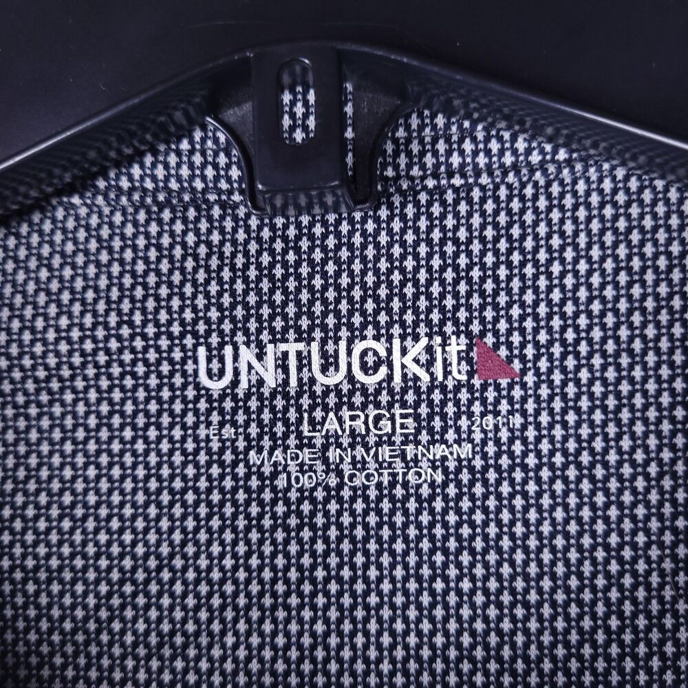 Untuckit Polo Shirt Mens Large Gray Damaschino Diamond Birdseye Long Sleeve - Picture 9 of 12
